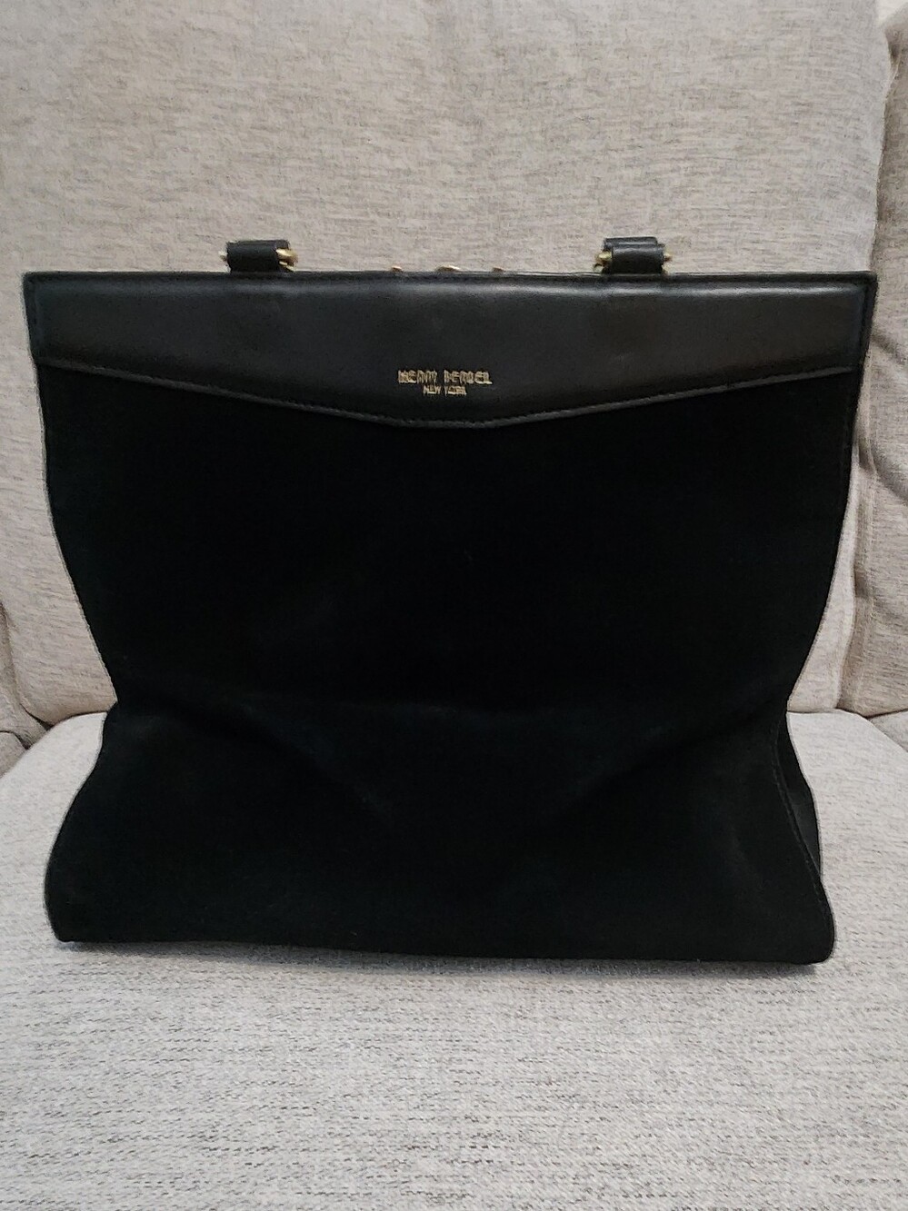 Henry Bendel Black Suede & Leather Structured Hand Bag